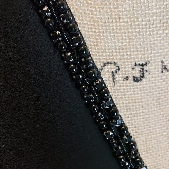 Leith Low V-Neck Beaded Front Black Mini Dress Size Medium - Picture 3 of 6